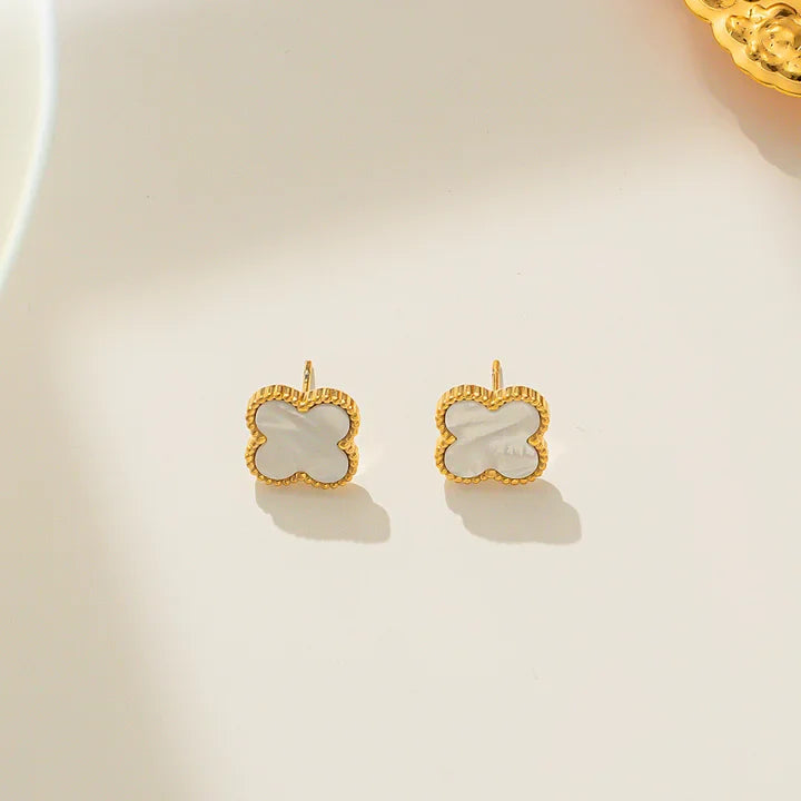 Cream Van Cleef Inspired Earrings